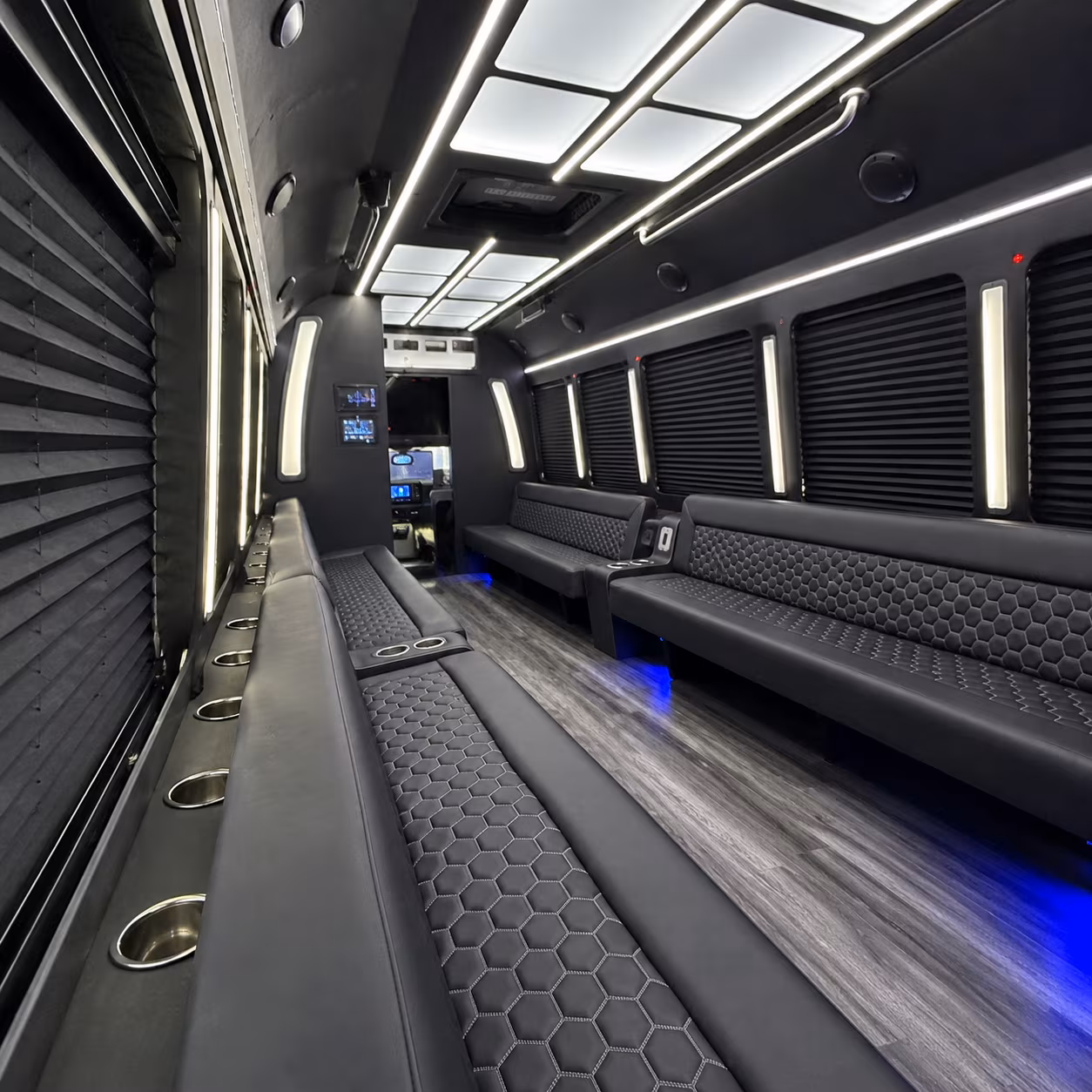 Alexandria Birthday, Sweet 16, & Quinceañera Transportation party bus interior